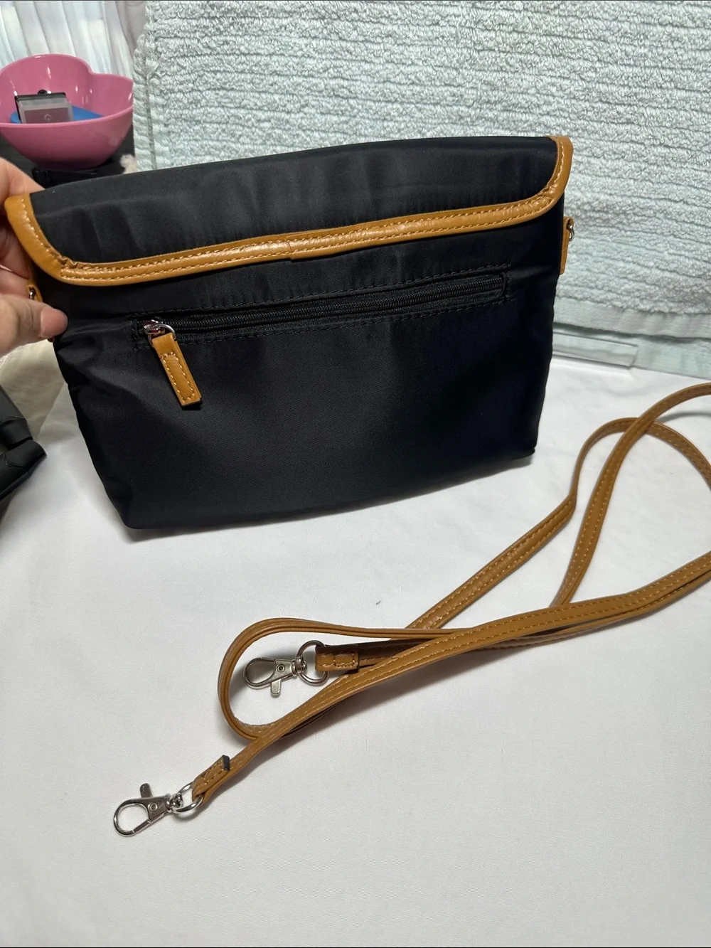 Nautica Black and Tan Wristlet Clutch with crossbody strap NWT